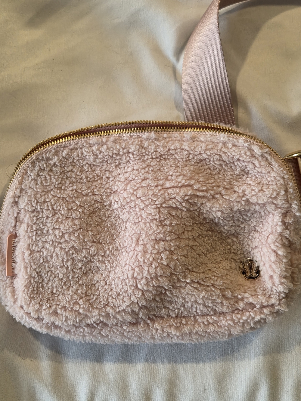 lululemon athletica Light Pink Sherpa Crossbody Bag with Gold Hardware